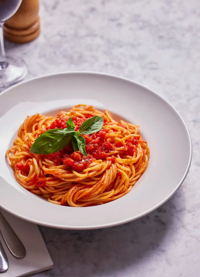 Spaghetti in a rich San Marzano tomato sauce & fresh basil